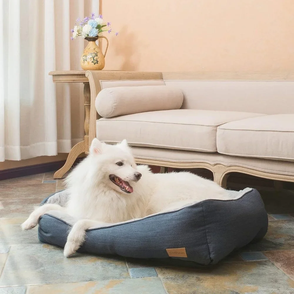 Coohom 25 INCH Polyester Black Dogs Rectangle Washable Comfortable Square Bed